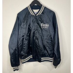 Chalk Line Mens Coors Light Satin Bomber Jacket Navy Blue Large Made in USA